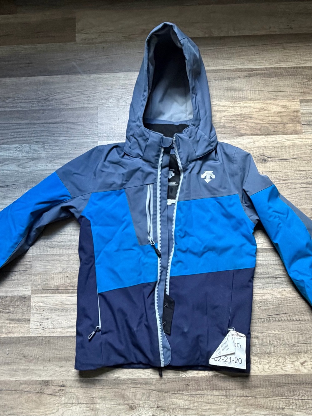 Descente Kids Colorblock Hooded Ski Jacket in Blue & Gray